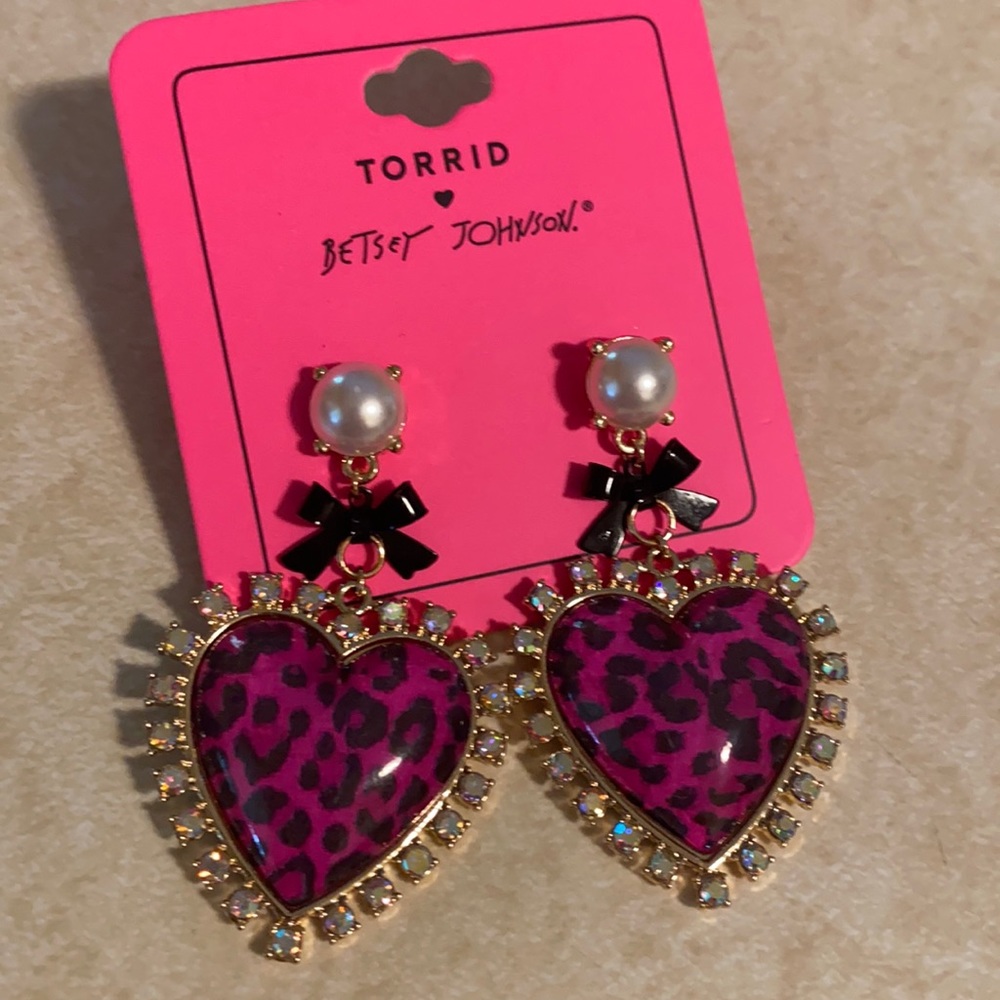 Betsey Johnson pink leopard heart earrings.